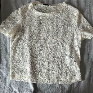 Zara cream lace crop top T-shirt S